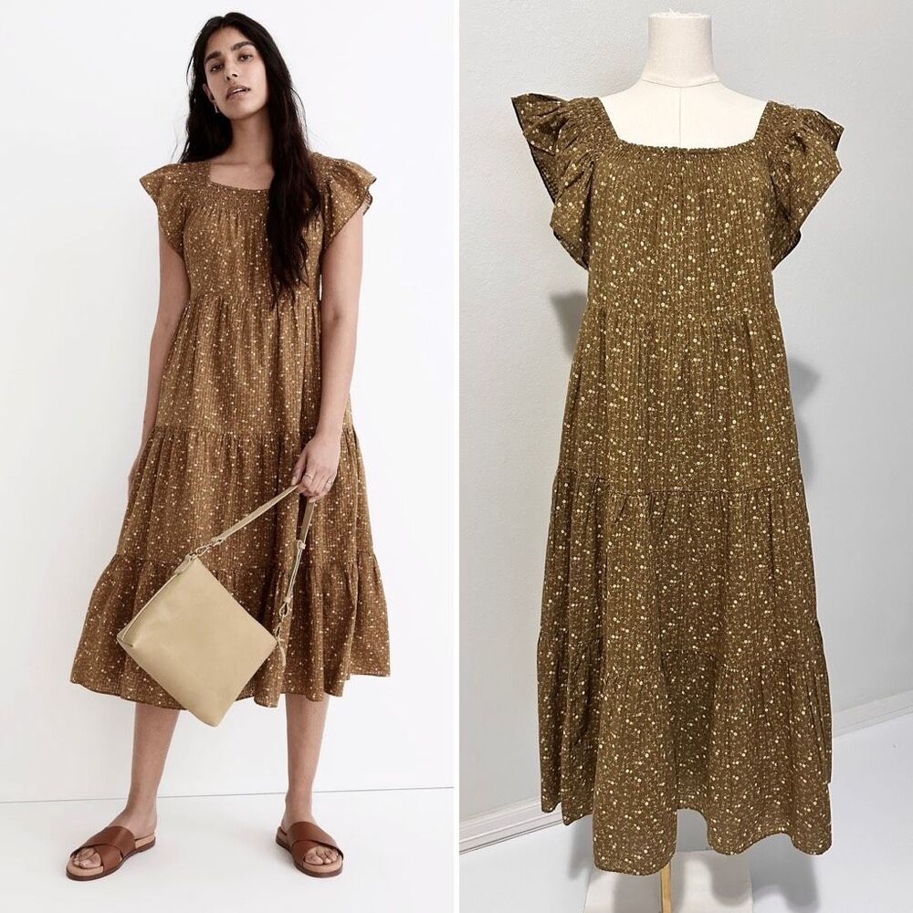 Madewell Brown Floral Midi Dress